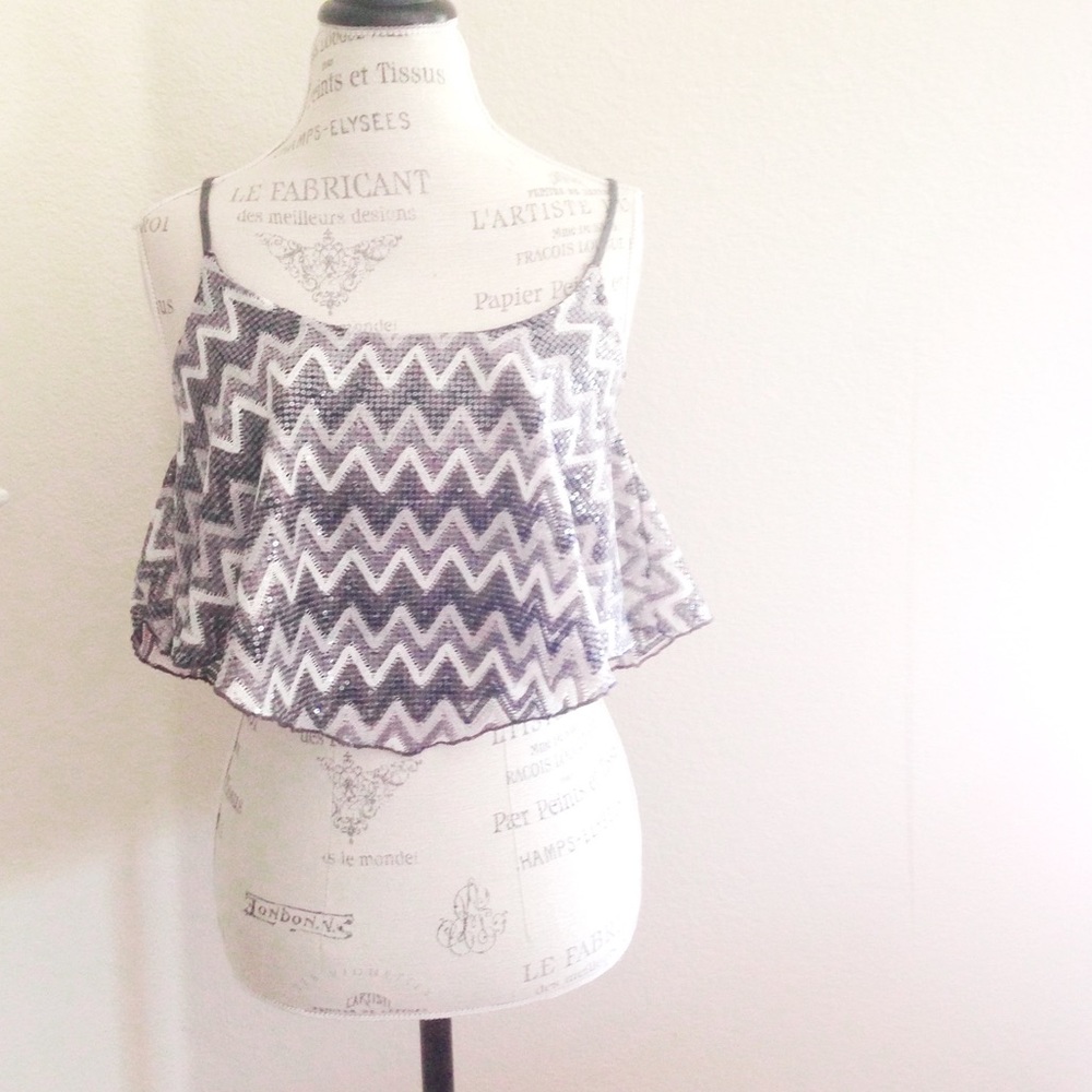NWOT "50 Shades" gray sequined chevron crop top